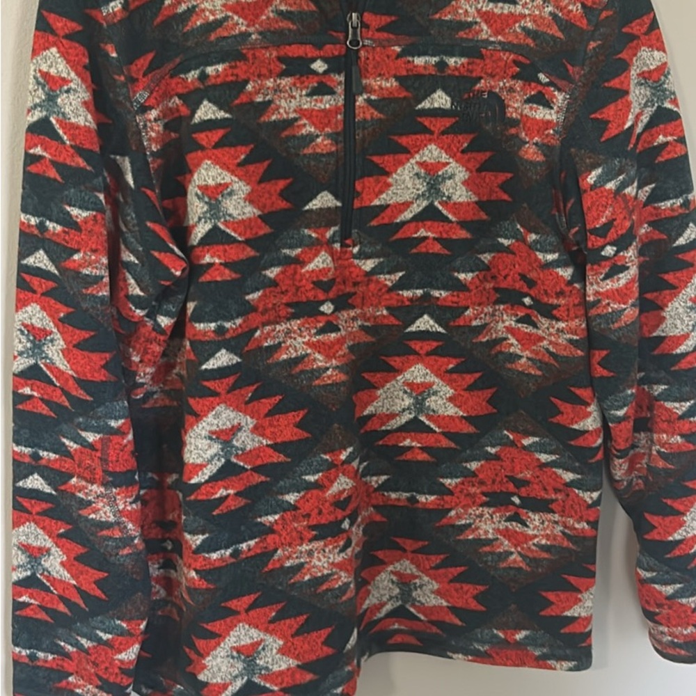 The North Face Red, Black & White Aztec Zip-Up Pullover